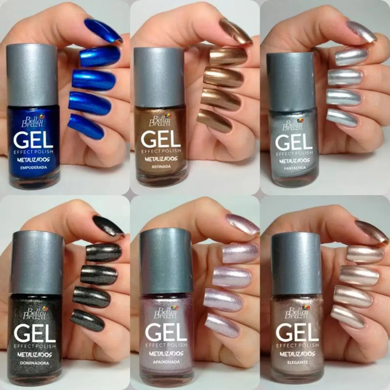 Kit 10 Esmaltes Unhas metalizado EFEITO GEL