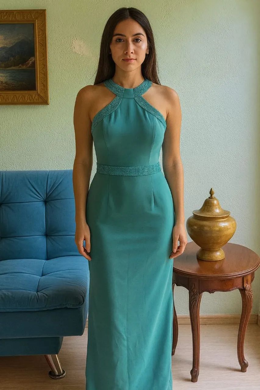 Vestido novo para festa longo Pano Chick