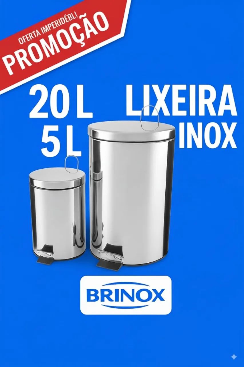 Kit Lixeiras Inox com Pedal Brinox Standard - 20L + 5L (2 Peças)