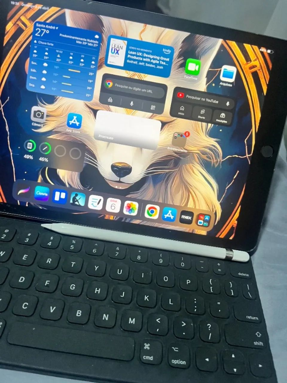 ipad 8ª geração + apple pencil 1ª geração + smart keyboard (tudo