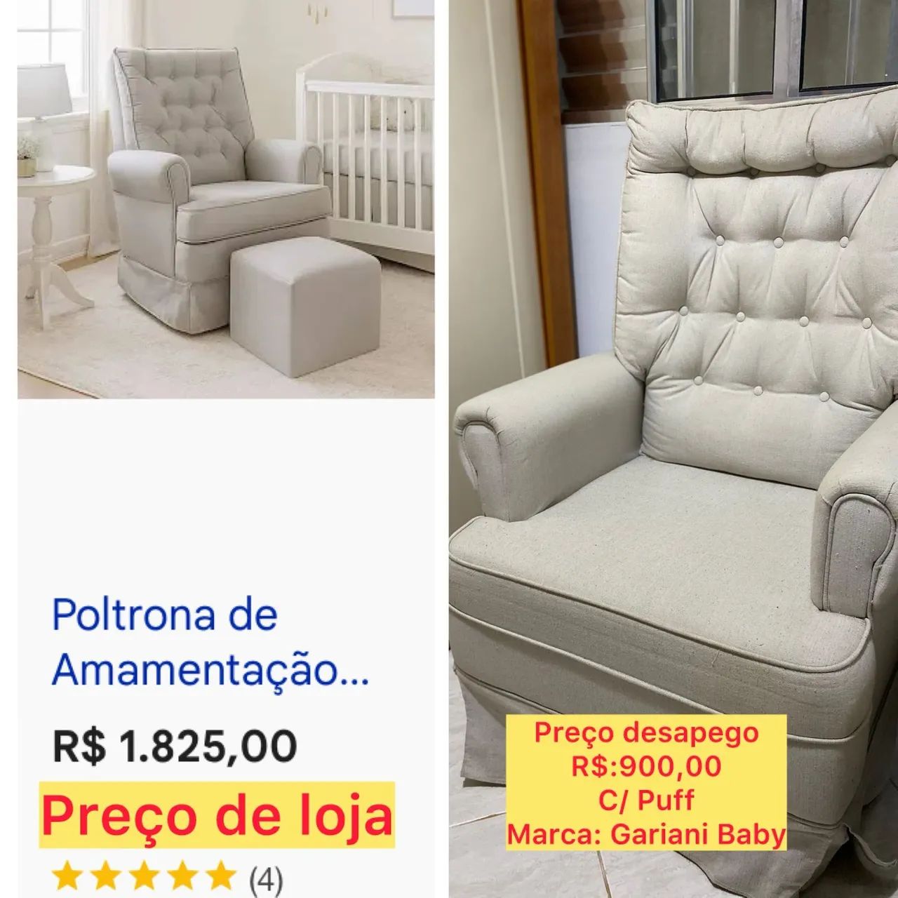 Cômoda, berço e cadeira de amamentação 