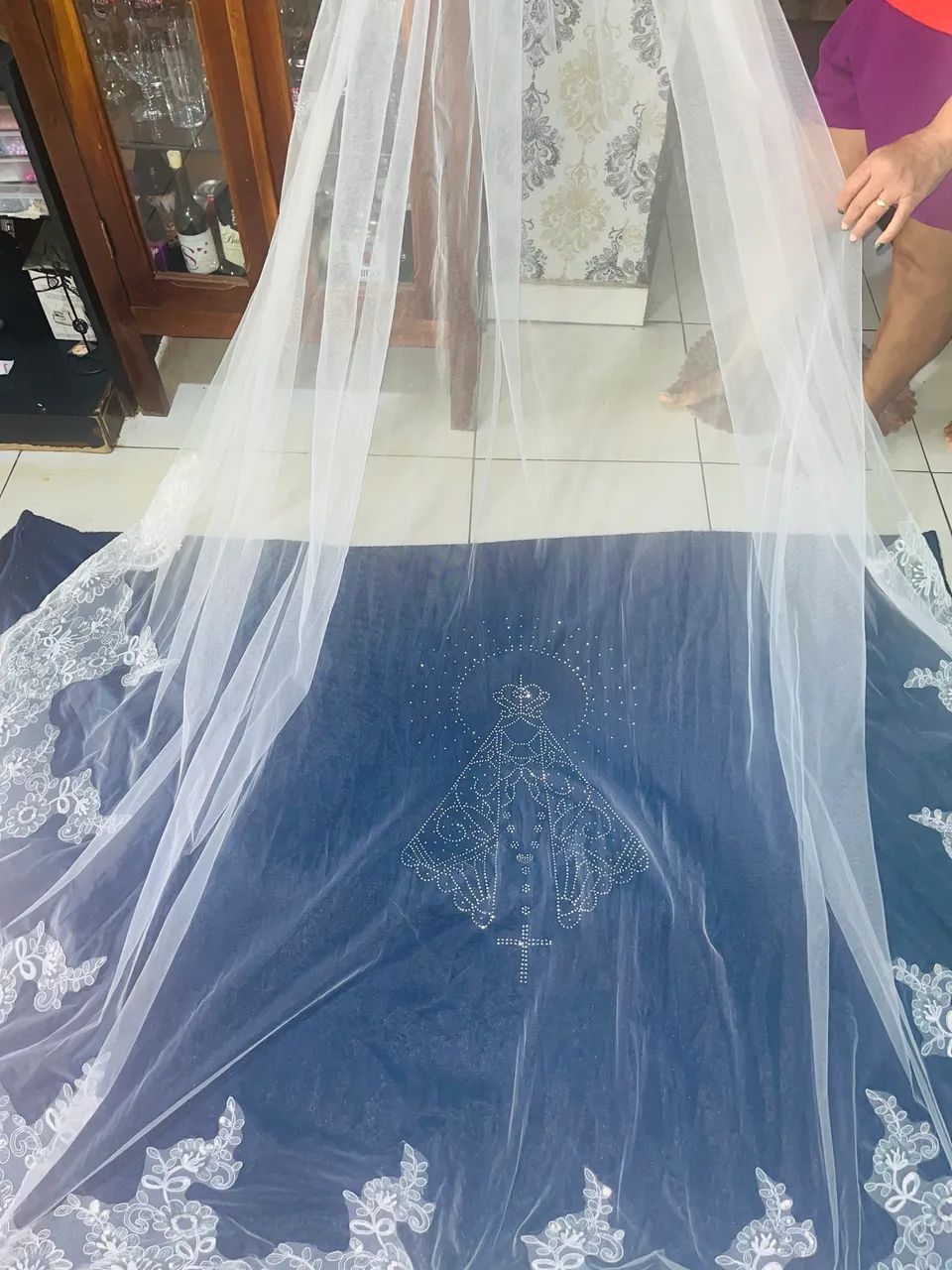 Véu de noiva bordado com nossa senhora  - Foto 2