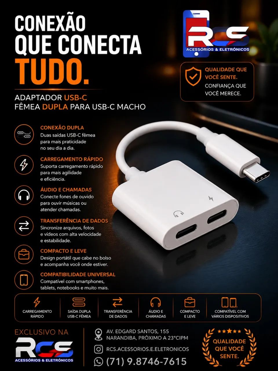 Adaptador Duplo Tipo C 2 em 1