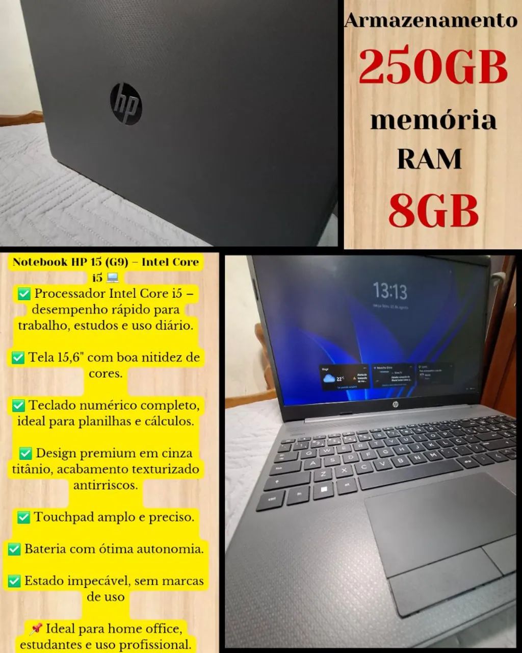 notebook hp g9 i5 8gb ssd 256gb Windows 11