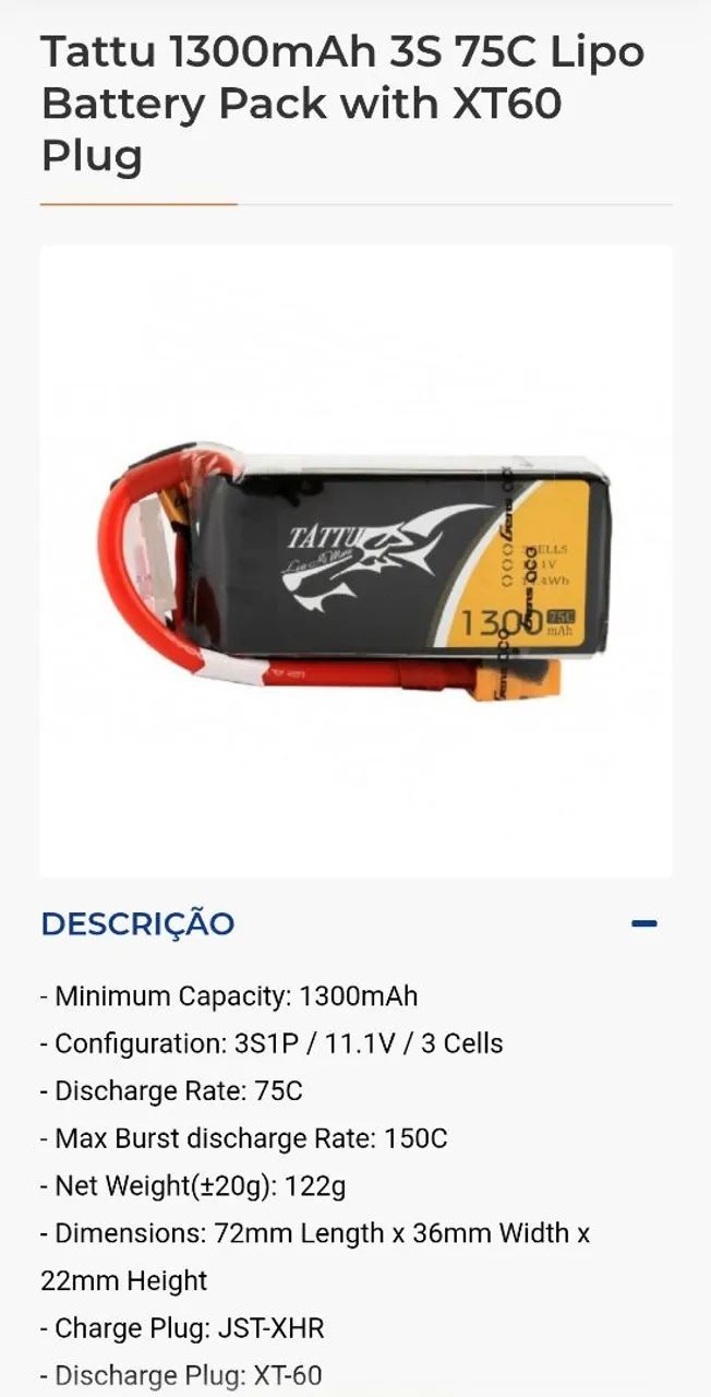 Baterias de lipo 3s 1300 75c Tattu - Foto 2