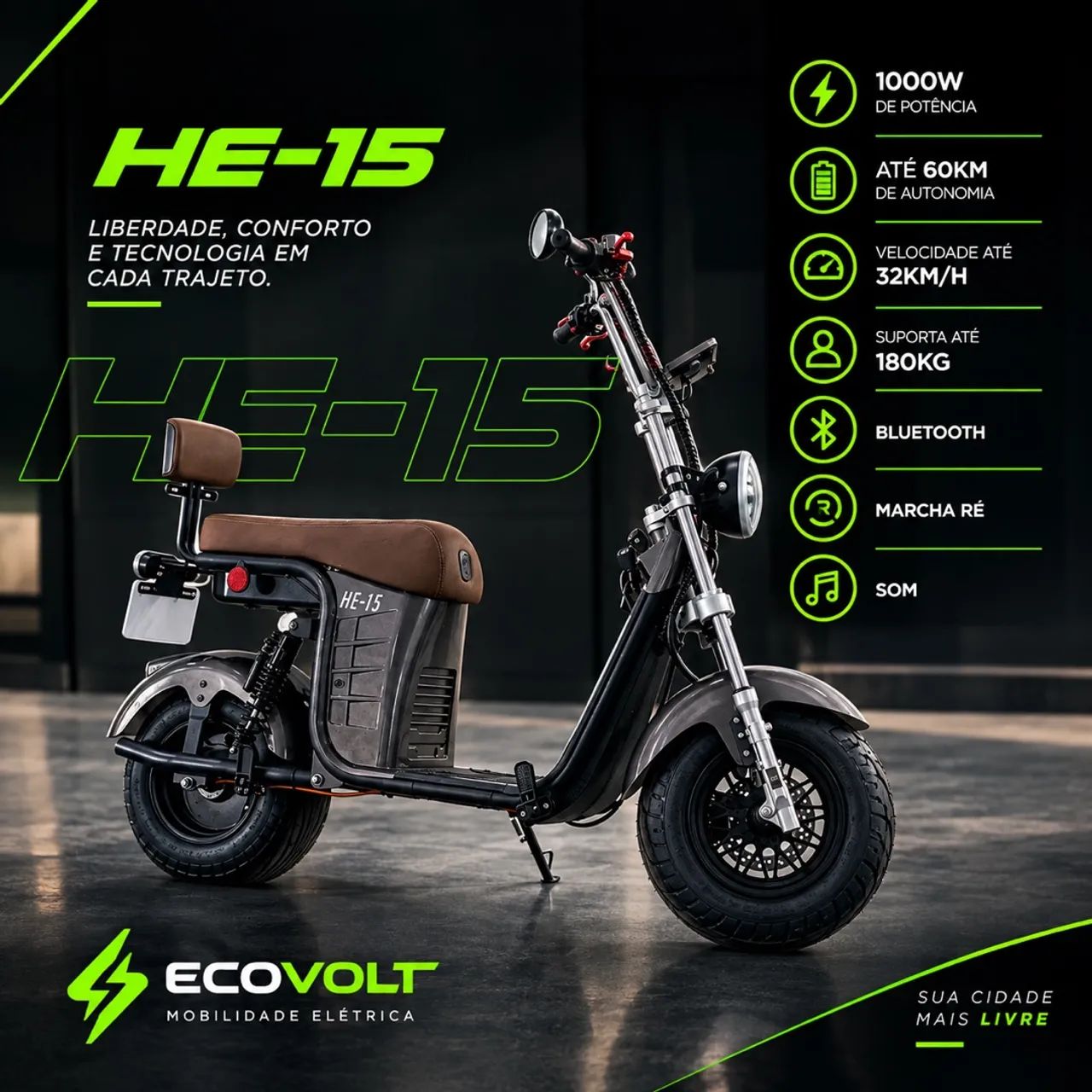 SCOOTER ELÉTRICA HE-15 1000W - NOVA - Foto 3