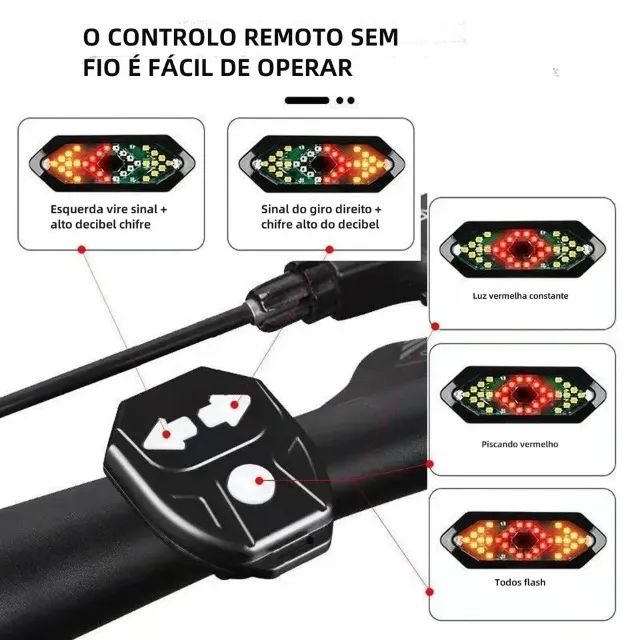 Pisca traseiro wireless com setas de direção e controle no guidão - Foto 3