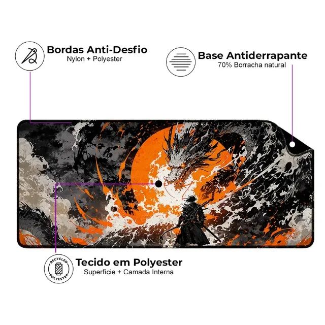 Mouse Pad Dragão Samuray  90x40cm Grande - Foto 5