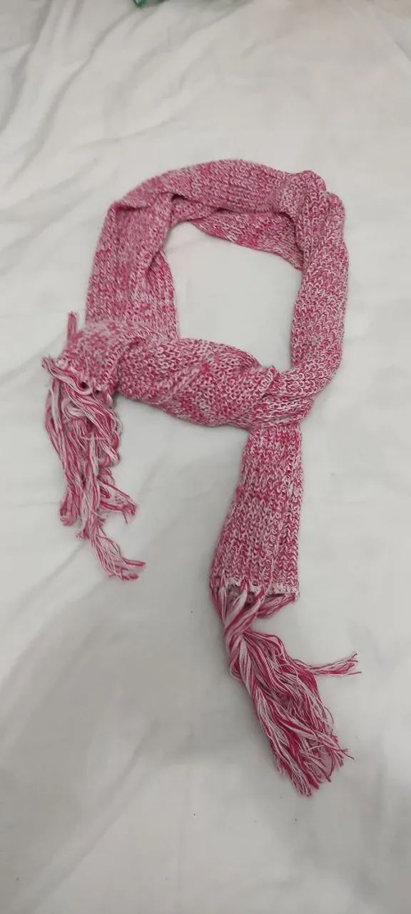 Cachecol Feminino Rosa Mesclado com Franjas