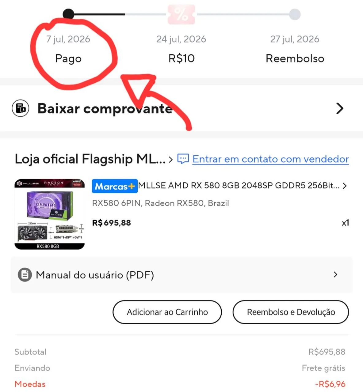 Placa de Vídeo RX 580 8GB - Nova (Manacapuru) - Foto 5