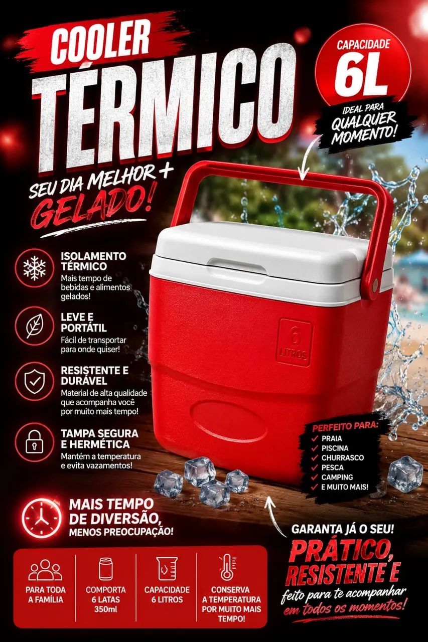Cooler térmico vermelho 6L - Foto 2