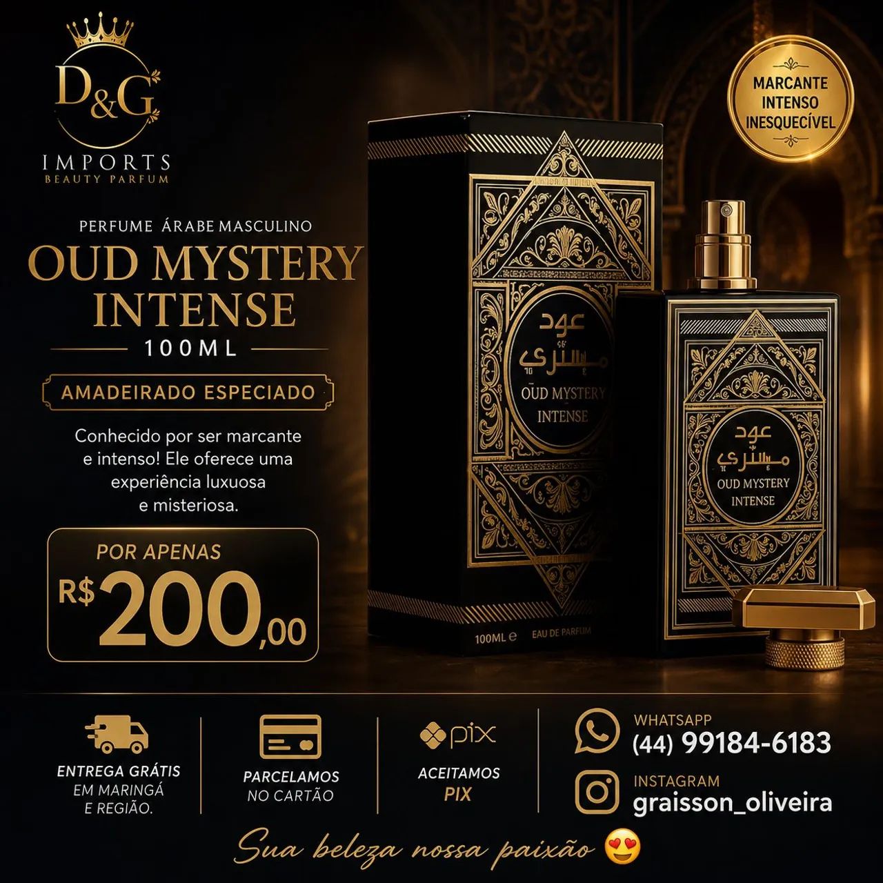 Perfume Árabe Oud Mistery Intense 100ml