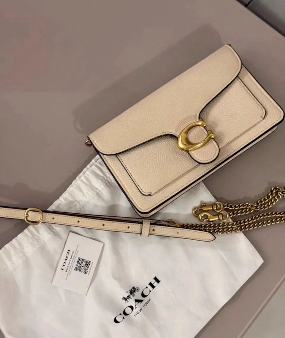Bolsa coach tabby chain off white original 
