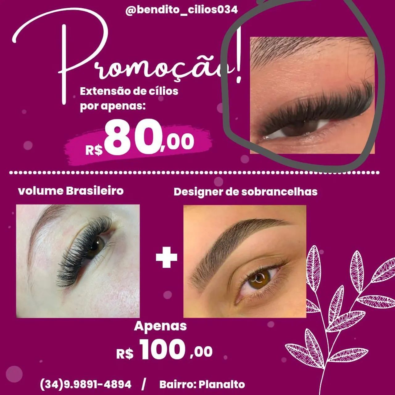 Extensão de cílios e designer de sobrancelha 