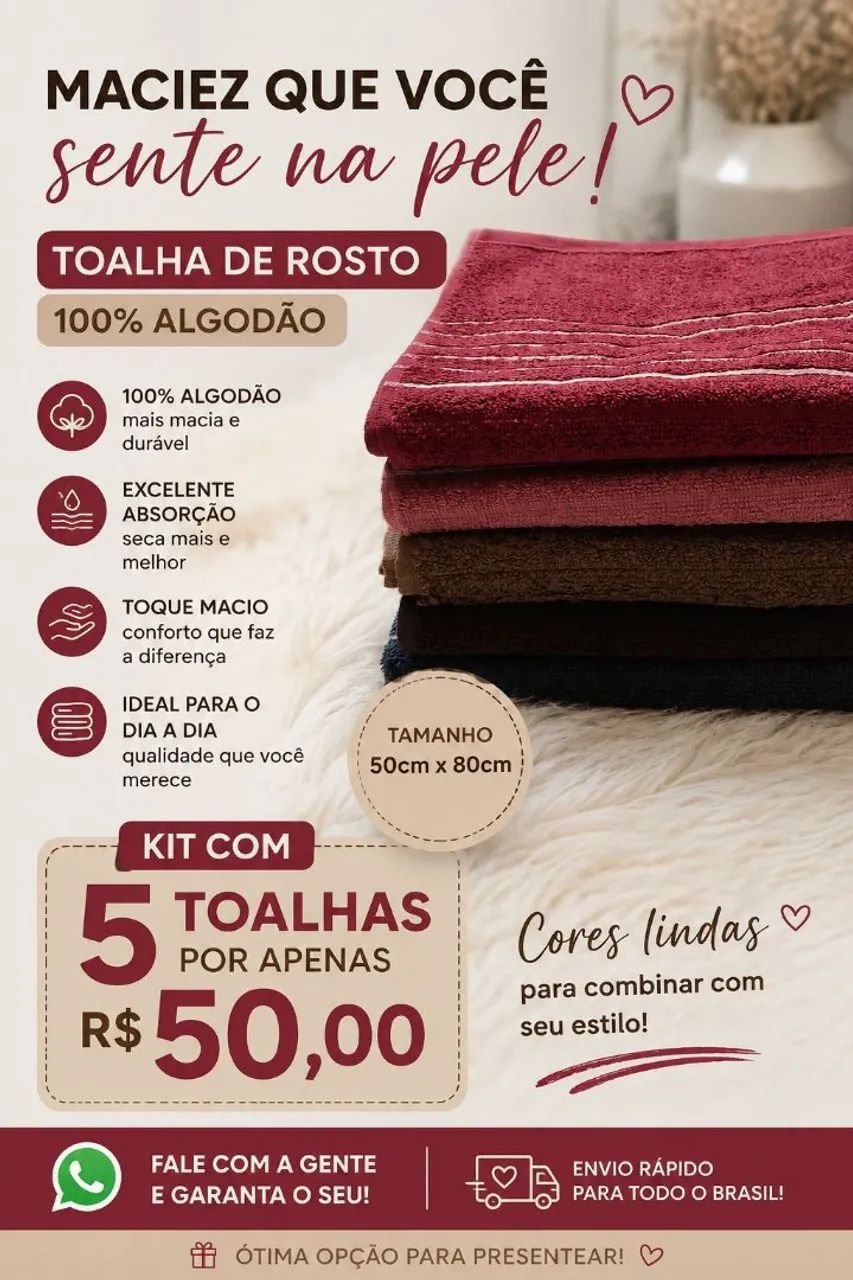 Kit 5 toalhas de rosto 
