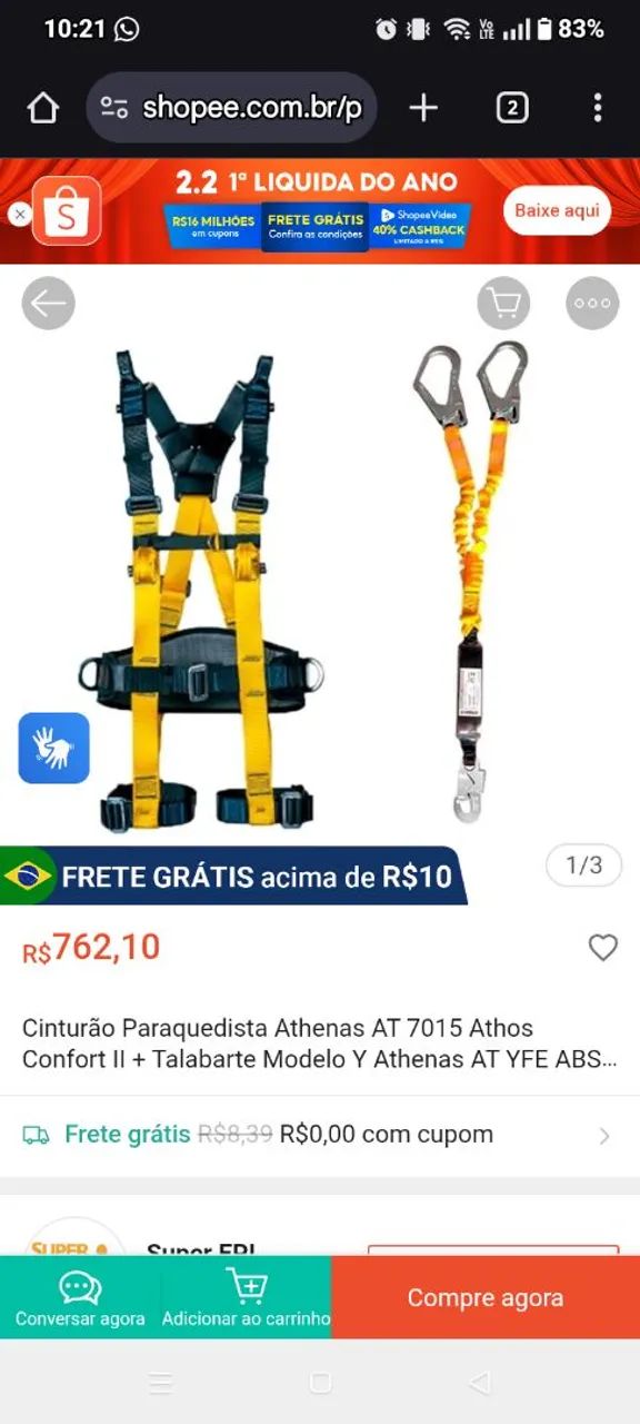 Cinturão paraquedista Atenas + talabarte modelo y athenas novo 