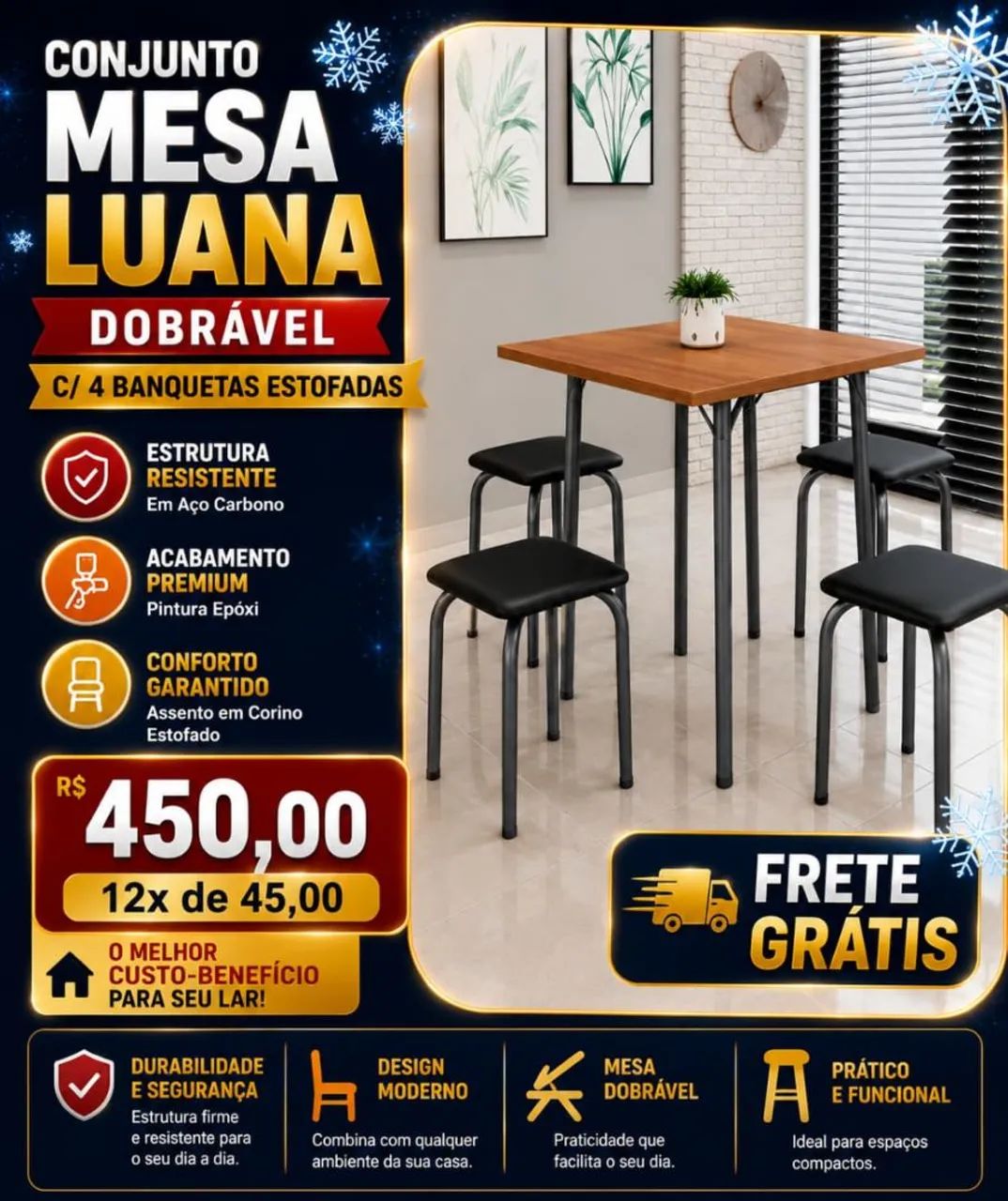 Mesa dobrável com 4 bancos