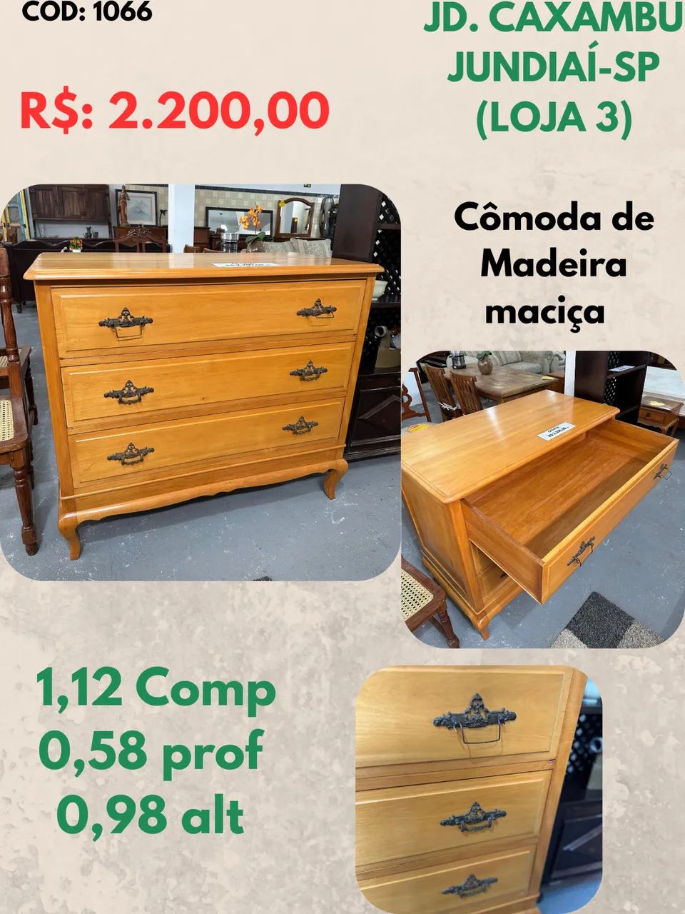 Cômoda de madeira maciça 