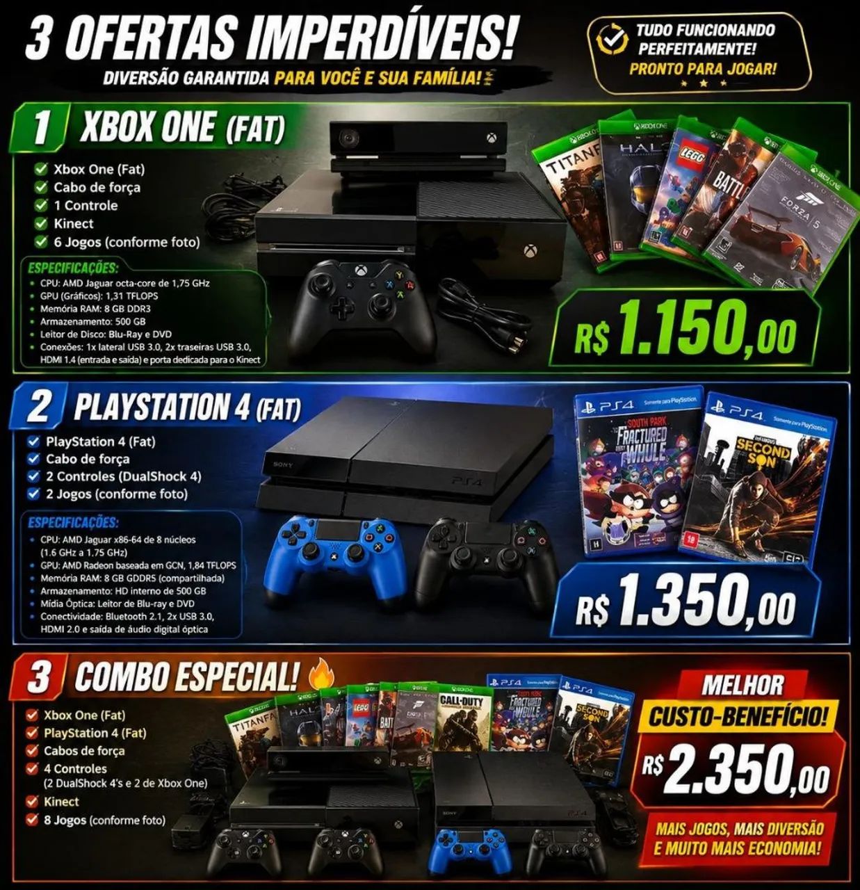 Playstation 4 (PS4) + 2 Controles + 2 Jogos - Foto 5