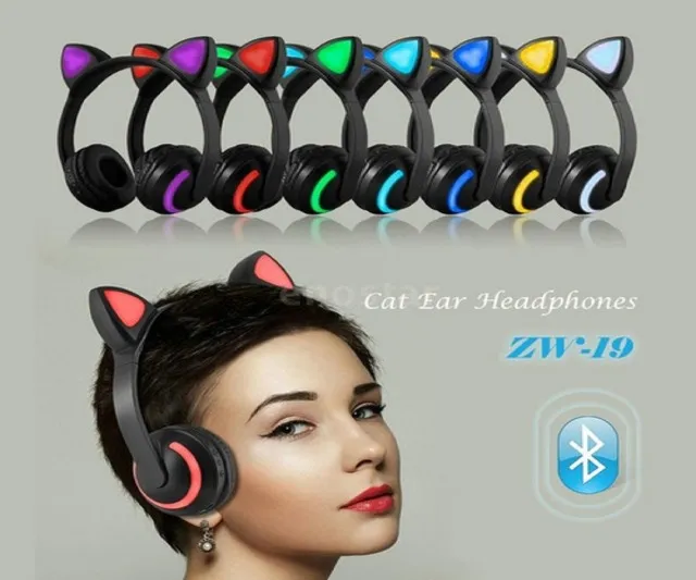 Fone Ouvido Headphone Orelha Gato Bluetooth Dobravel Led Anúncio com  variação - E_IDEIAS ONLINE