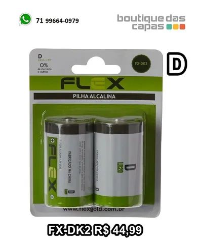 Pilha alcalina 2X1 Flex LR14 1.5V FX-CK2 33,99 Pilha alcalina 2X1 R20 FX-DK2 44,99