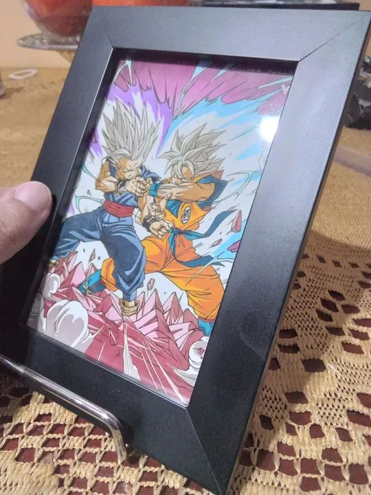 Quadro temático com vidro e moldura mdf preta Goku instinto superior vs Gohan beast  - Foto 2