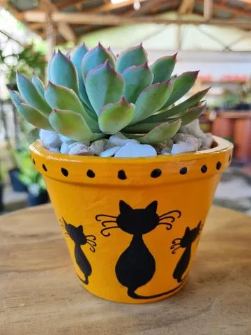 Vaso Cachepot de cerâmica pintado à mão Gatinhos