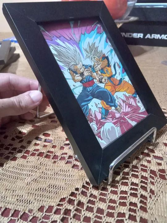 Quadro temático com vidro e moldura mdf preta Goku instinto superior vs Gohan beast  - Foto 3