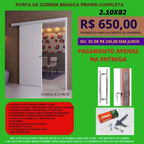 Porta de Correr - 2.10x0,72 modelo prt- pagamento na entrega -frete a/c