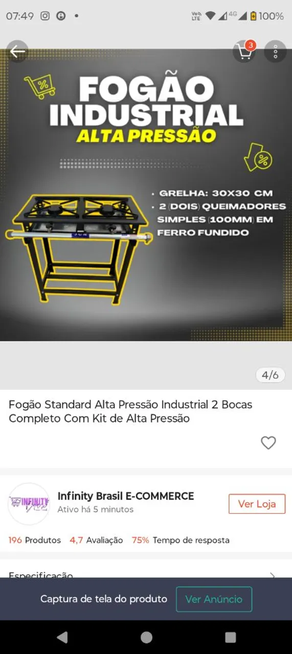 Fogão Industrial Alta Pressão 2 Bocas Completo