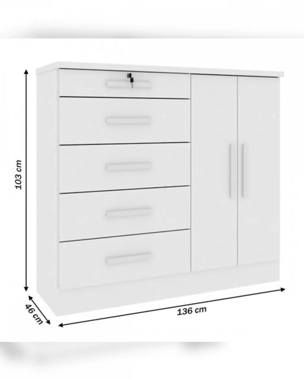 Cômoda 5 Gavetas com Porta - Branco