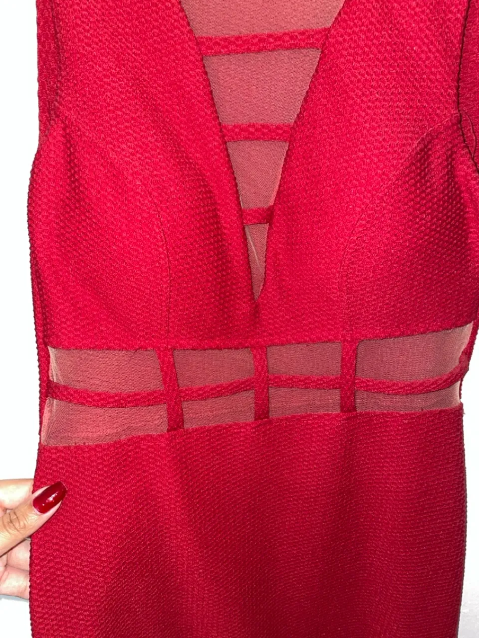 Vestido Vermelho com Detalhes em Tela - tamanho único