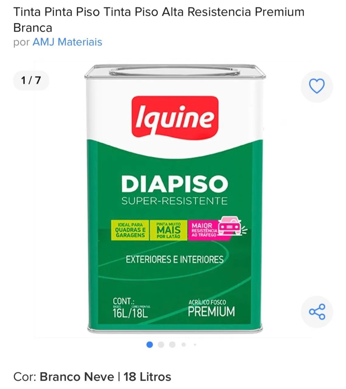 Tinta para piso Diapiso Branca Neve 18L - Alta resistência