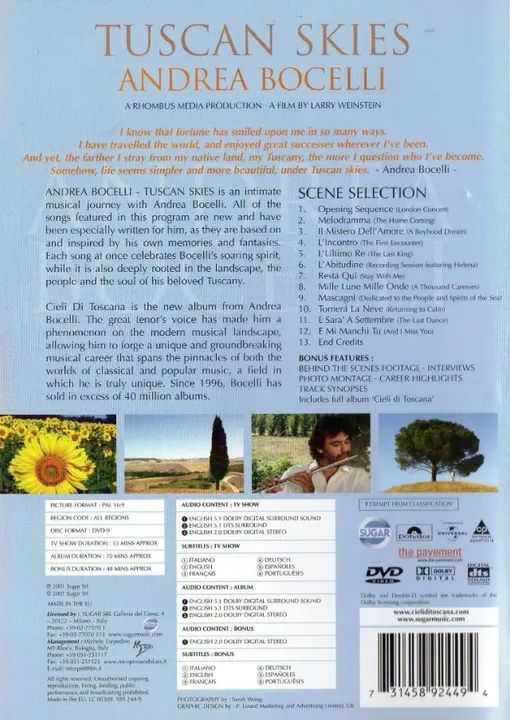 Dvd Andrea Bocelli - Tuscan Skies - Foto 2