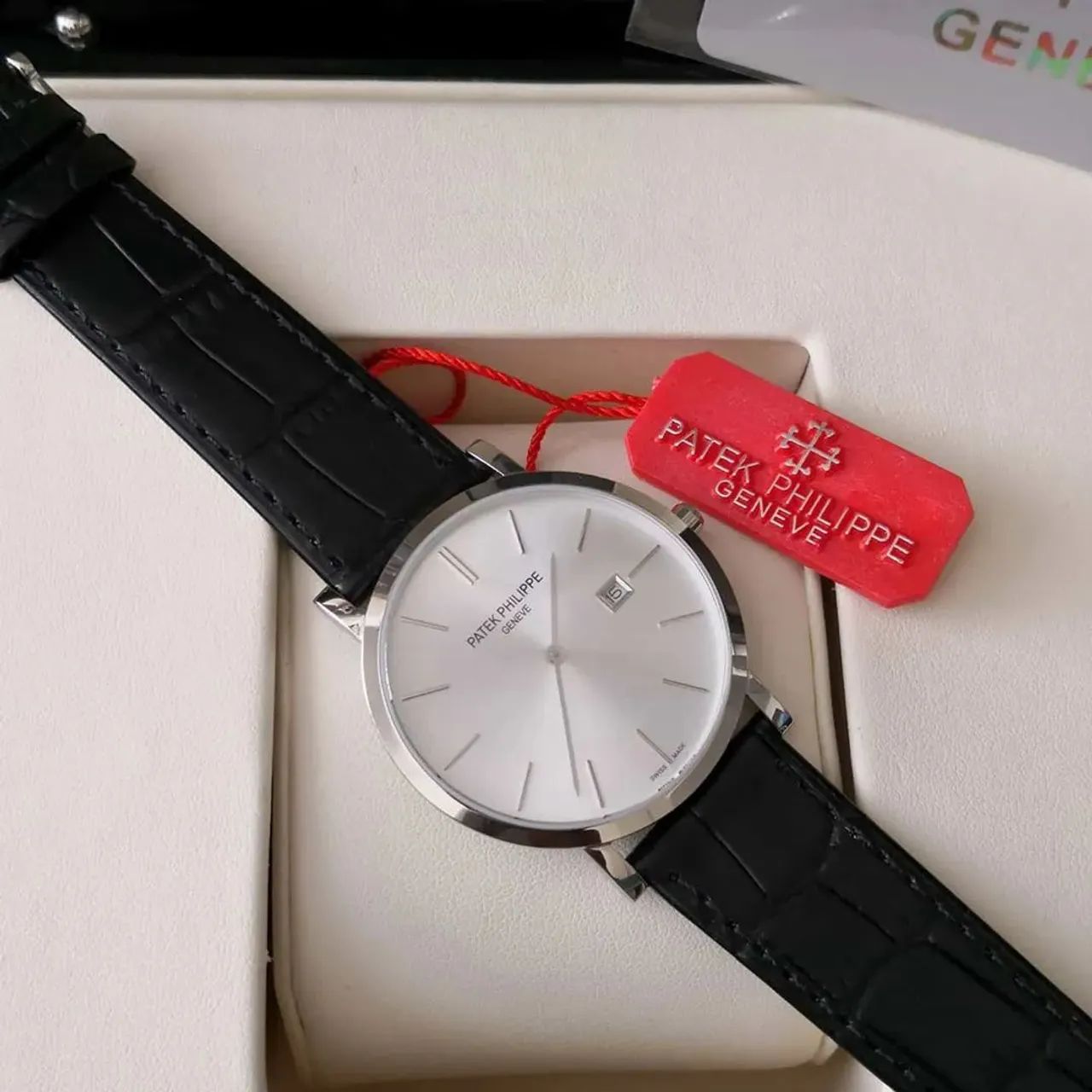 Relogio patente Philippe geneve pulseira de couro  - Foto 3