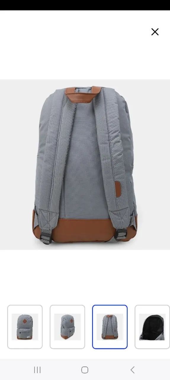 Mochila Cinza com Detalhes em Couro - Foto 3