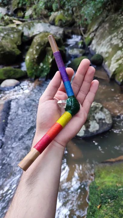 Tepi Aplicador Rapé 7 Chakras Com Ponta De Quartzo 30cm customizado - Foto 3