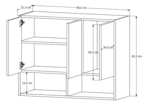 Armário Aéreo 3 Portas Cozinha Compacta C/ Nicho Organizador - Foto 4