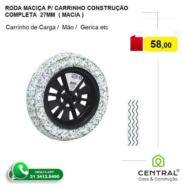 Roda com Pneu Maciço p/ carinho de mão e carga - Foto 2