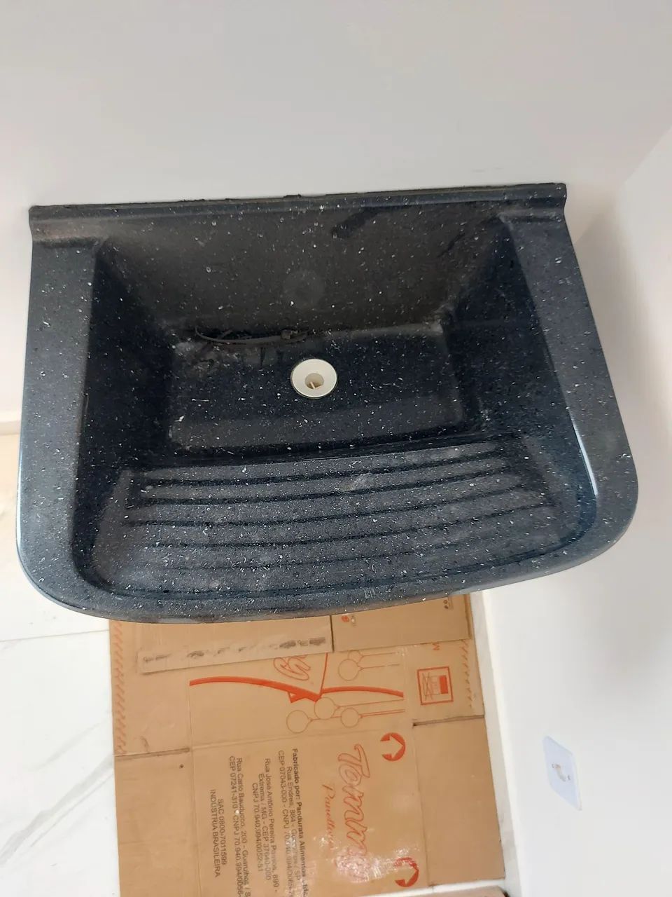 Tanque de mármore sintético preto de 55x41 cm com coluna  - Foto 2