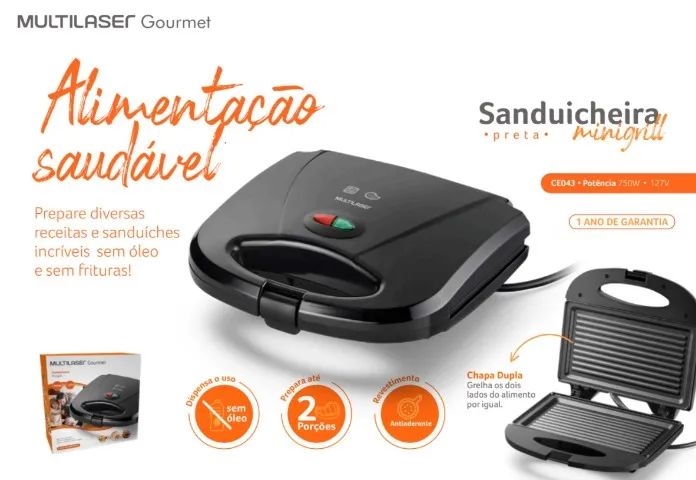 Sanduicheira Multilaser Gourmet CE043, 750W, Antiaderente - 110V (NOVO) - Foto 4