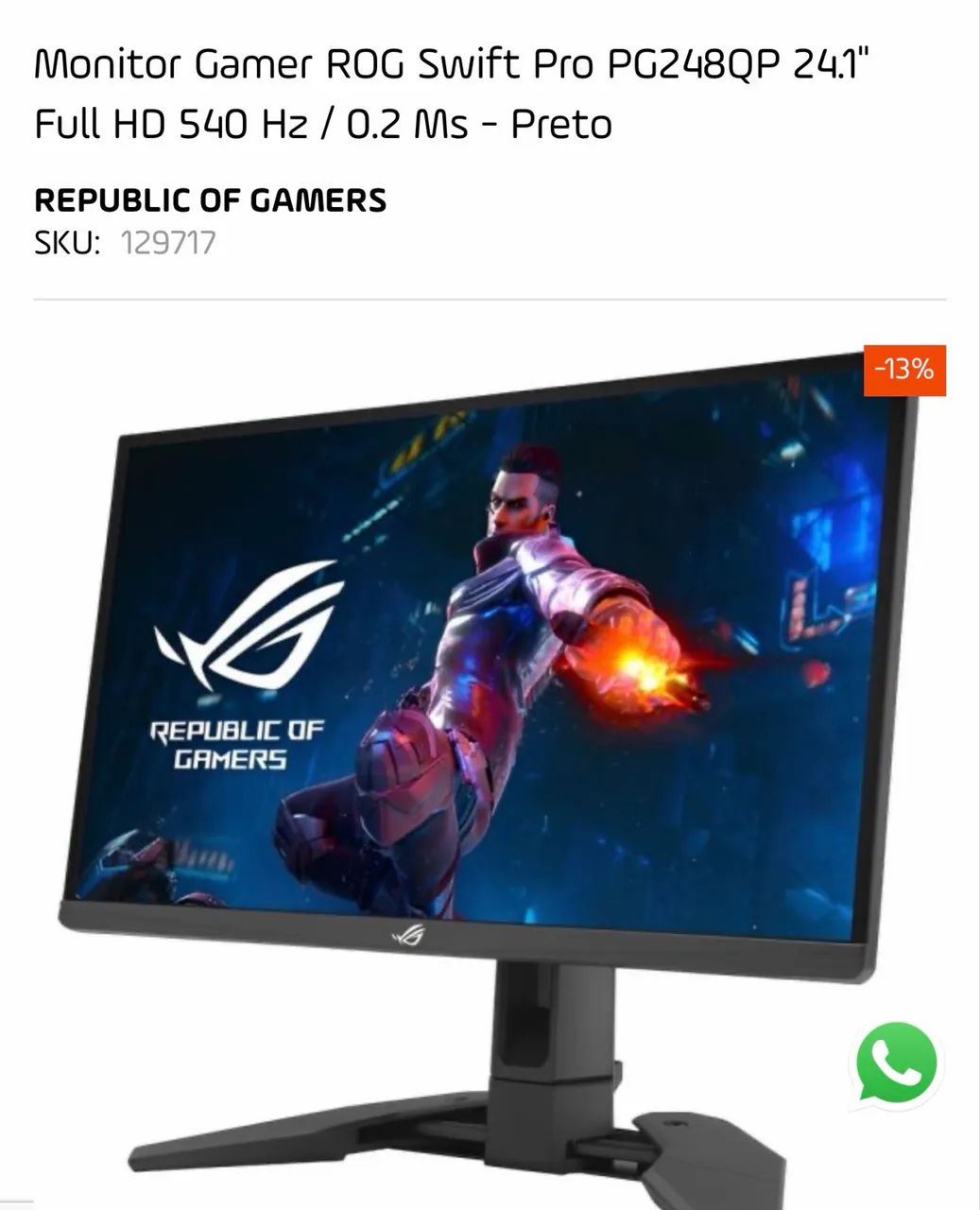 Monitor 540hz Asus  Rog Swift Pro 