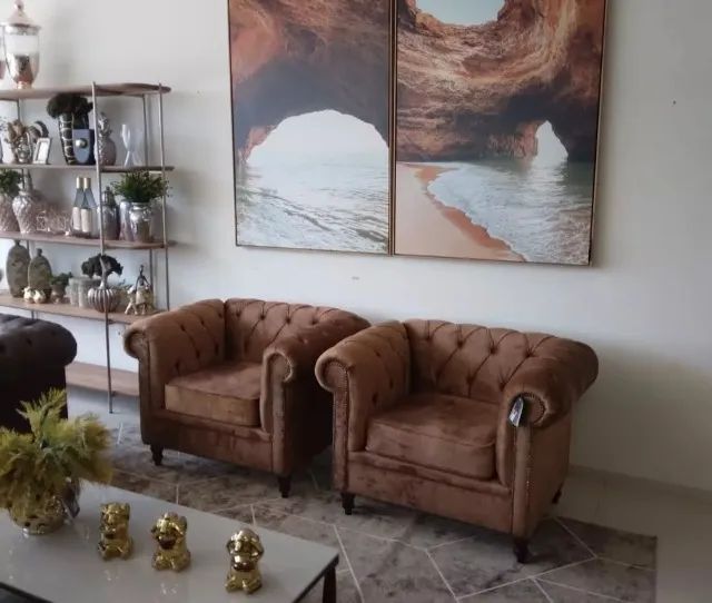 Sofá Estilo Inglês/3 Lugares/2,22L+Poltrona/Captonê/com Tachas,  R$16.098,45! - Foto 3