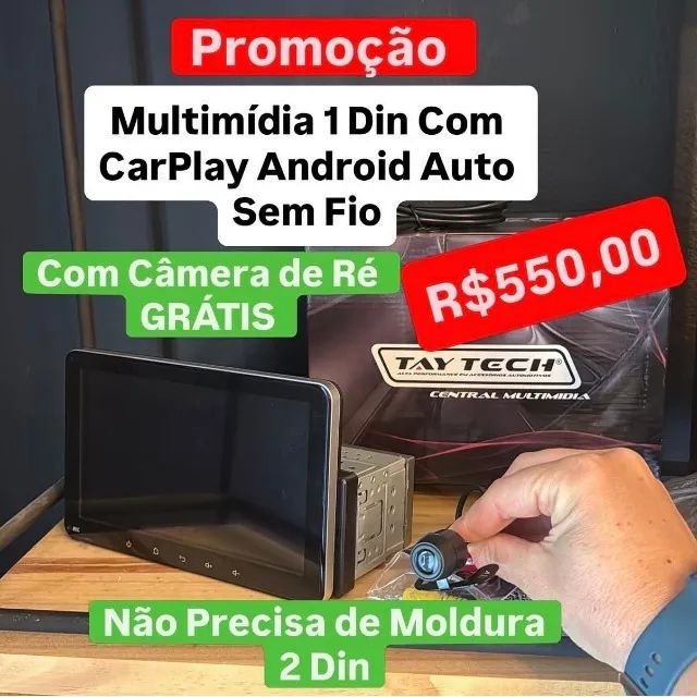 Promoção Multimidia 1 Din 7 Polegadas Slim Carplay Android Auto + camera de Re Usb Espelha