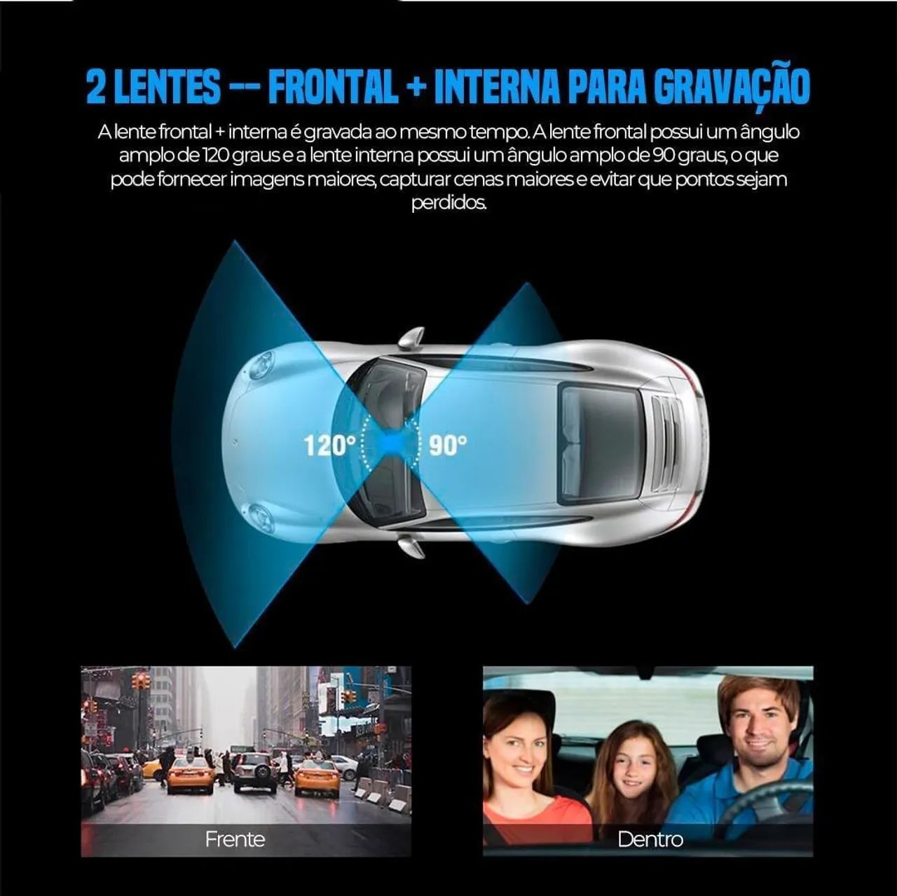Câmera Dupla Veicular HD DVR Frontal e Interna - Foto 5