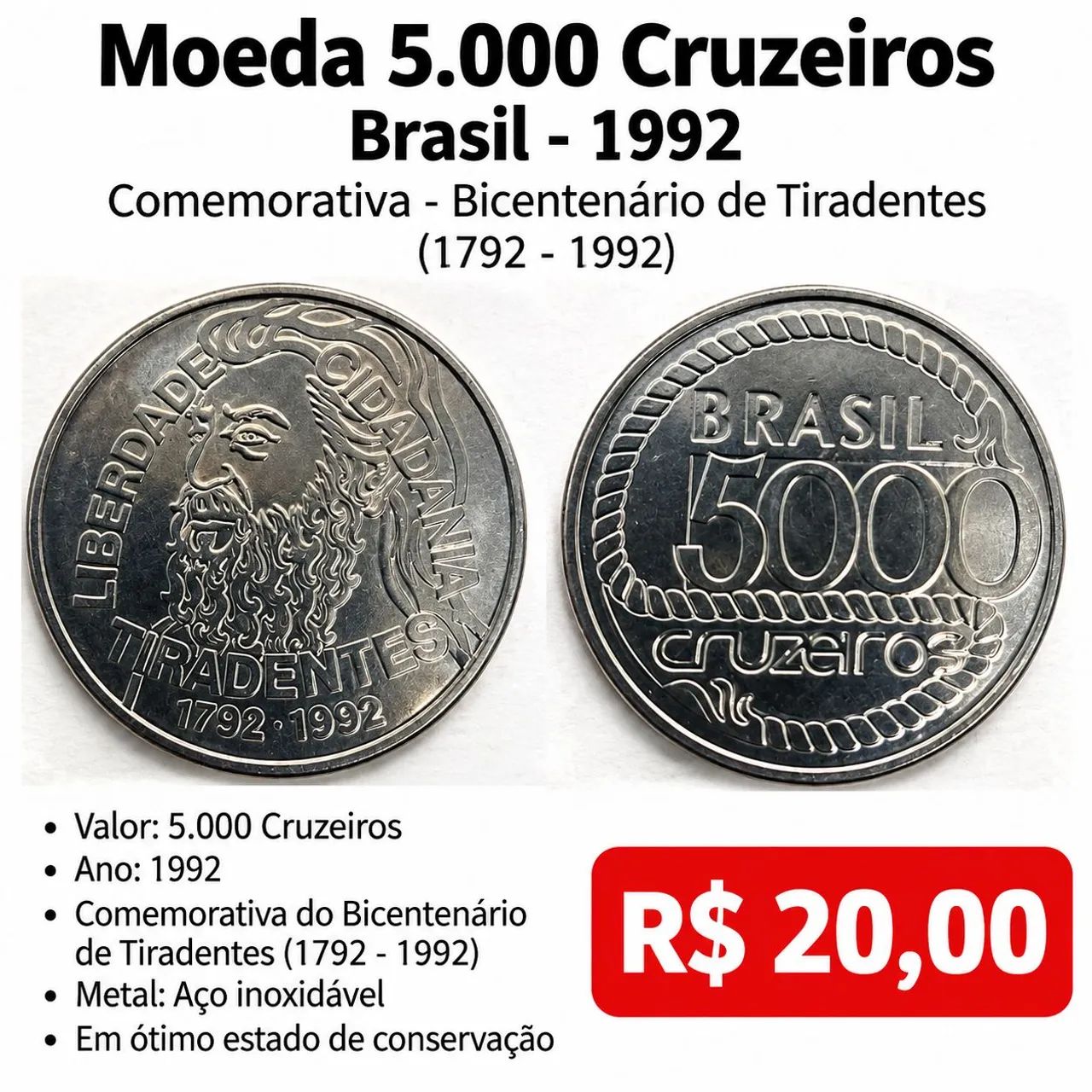 Moeda de 5000  Cruzeiros comemorativa.