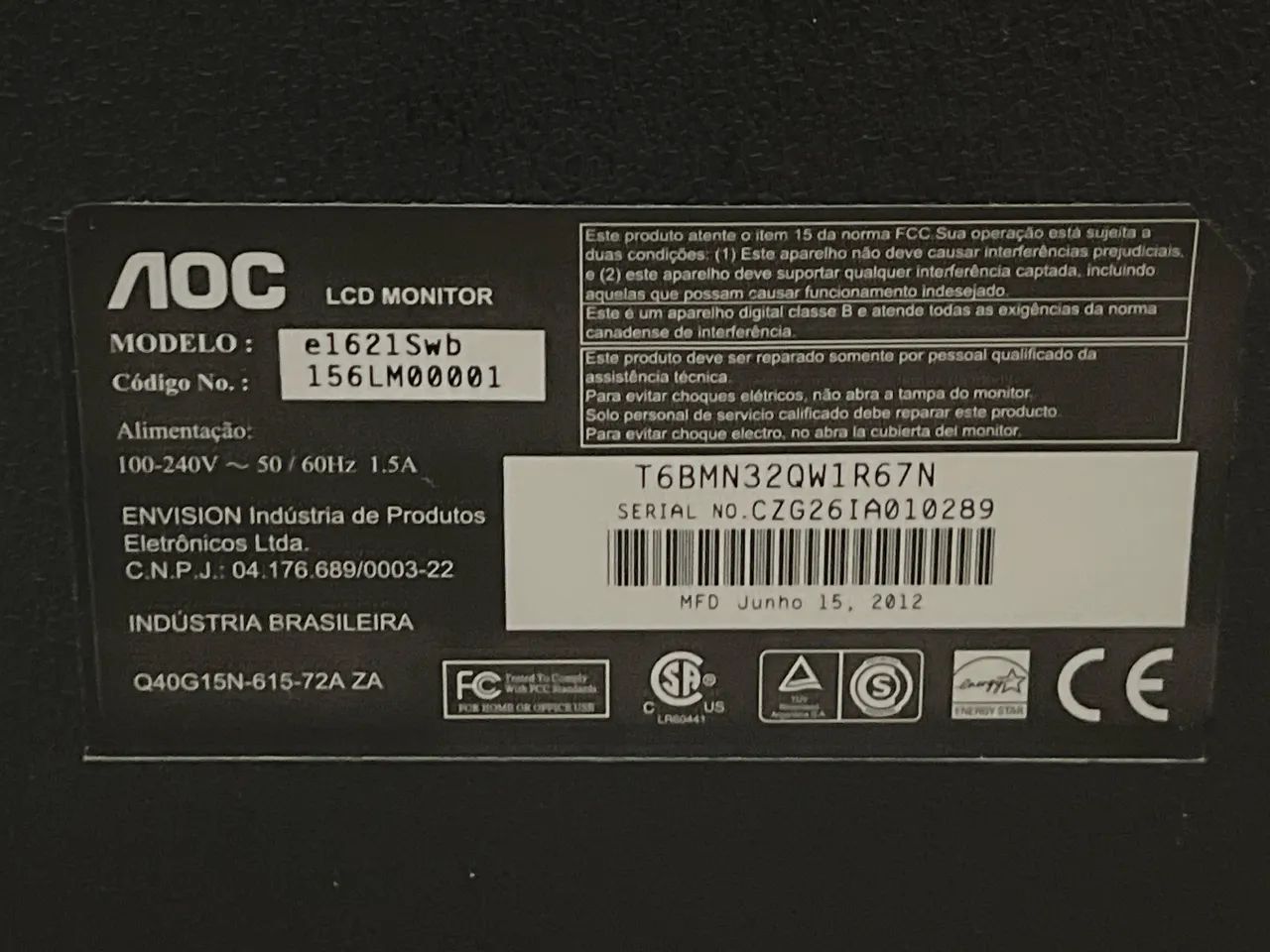 monitor AOC E1621SWB usado e funcionando  - Foto 3
