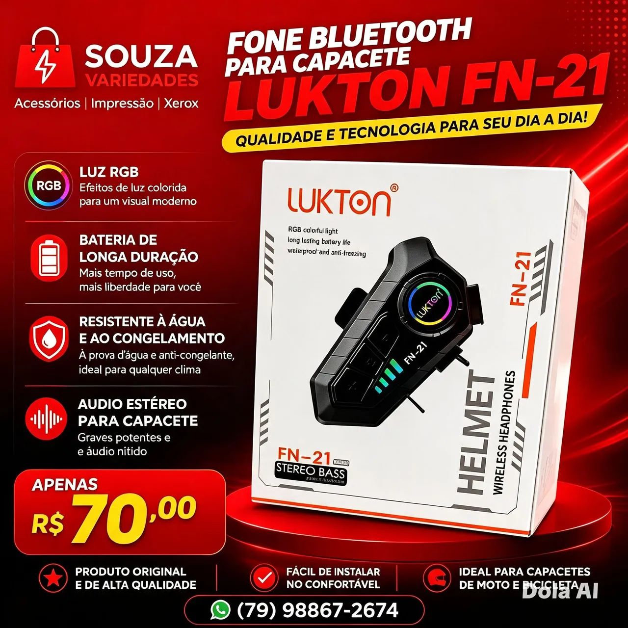 Fone Bluetooth para Capacete 