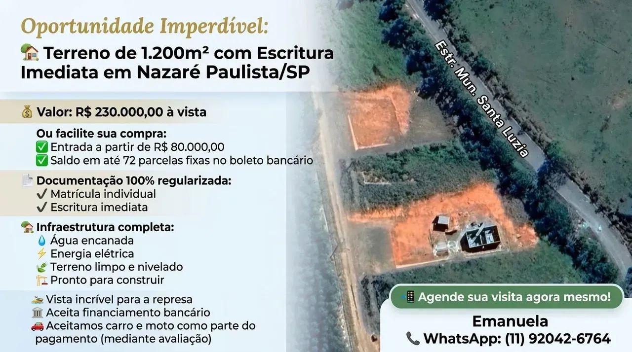 Terreno com Vista e Acesso a Represa/Parcelas em até 72x