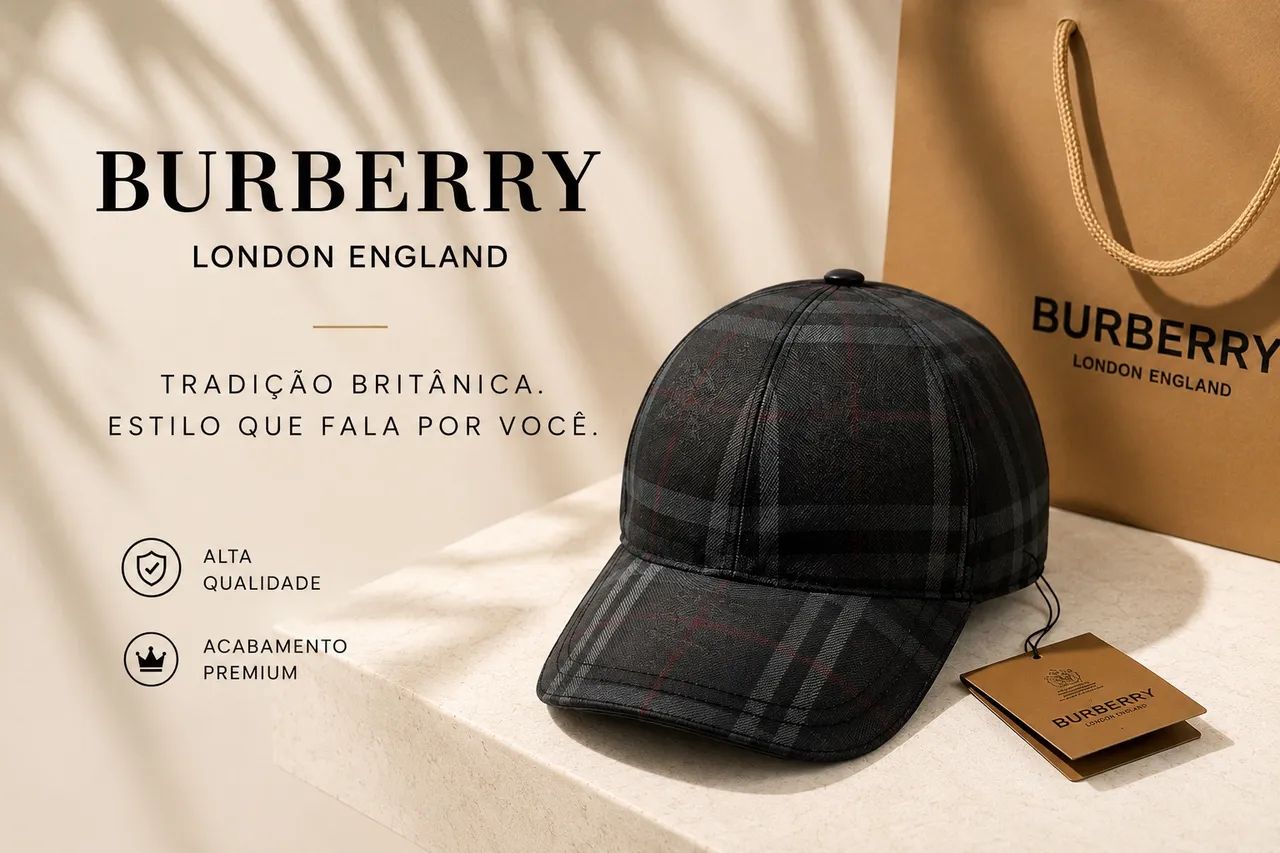 Boné Burberry Xadrez Preto - Luxo e Estilo